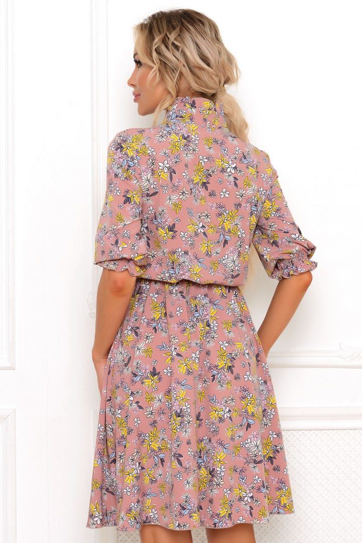 Фото товара 22483, пепельно-розовое платье с бантом