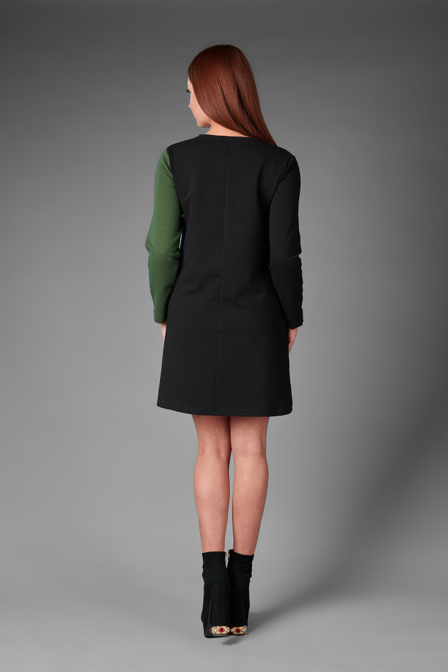 Фото товара 18202, двухцветное платье: черный и хаки